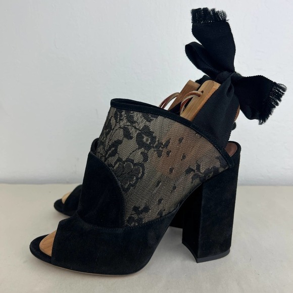 Tabitha Simmons Regina Lace & Suede Ankle Wrap Open Toe Heels Women Size 39 US 9 - Picture 3 of 11